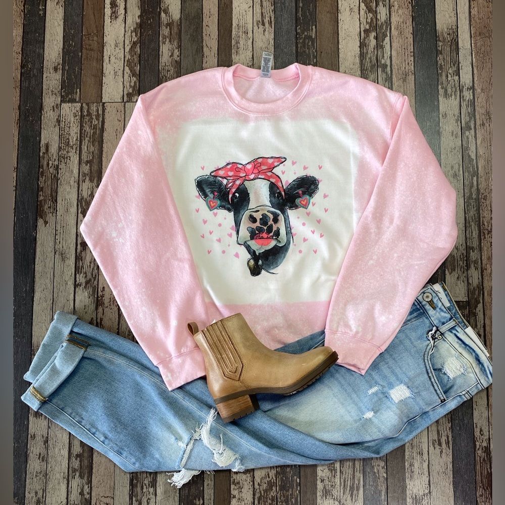 Valentine Cow Bleached Sweatshirt